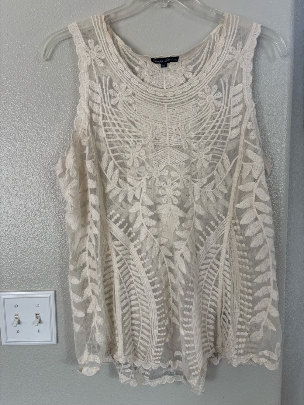 Knapp Studio 3XL Sheer Lace Embroidered Sleeveless Tank Top Cream Boho Plus Size